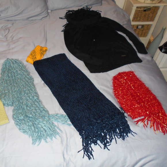 Scarf Knit Red Darker Gold Accents - Picture 6 of 8